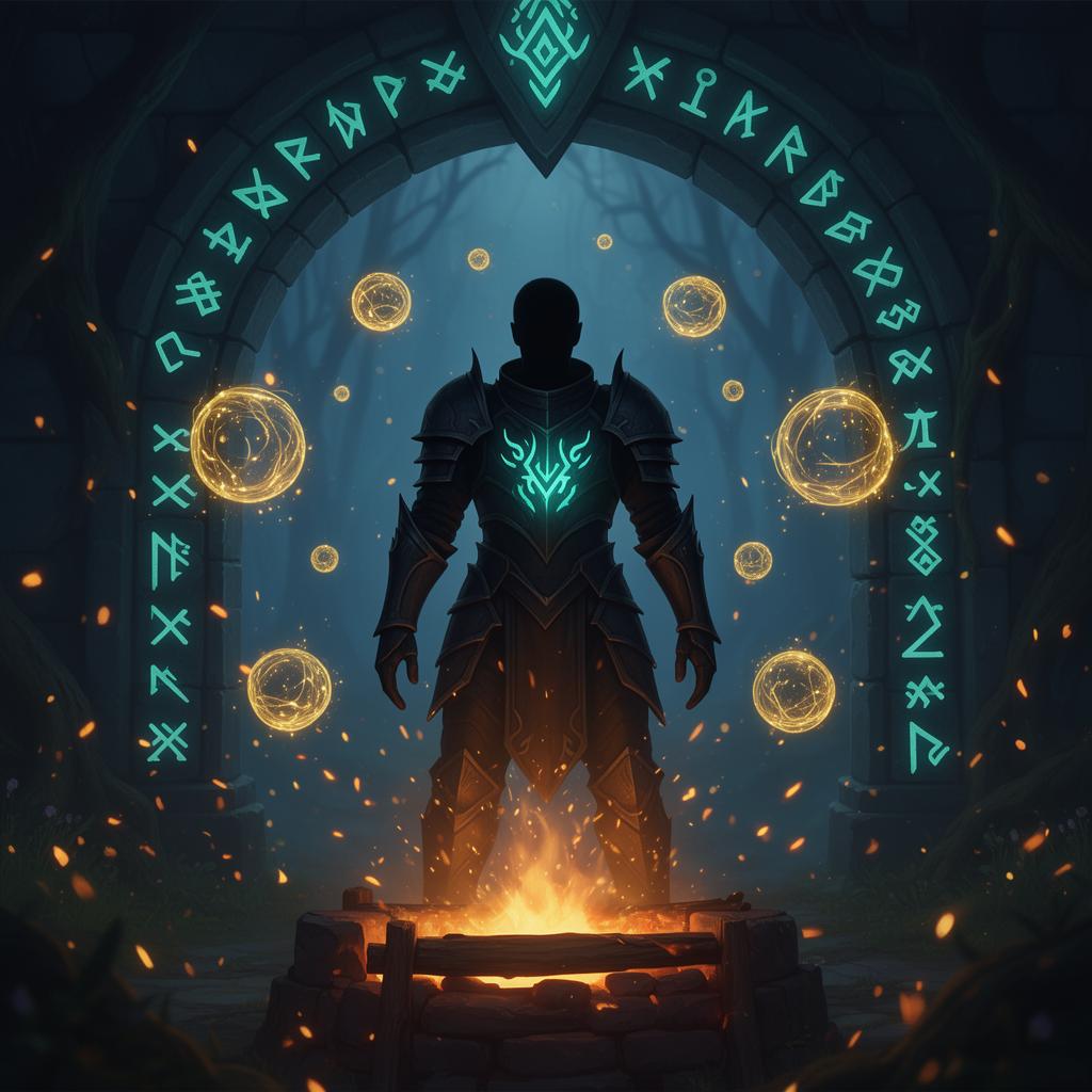 A hero standing at the forge, surrounded by glowing runes
